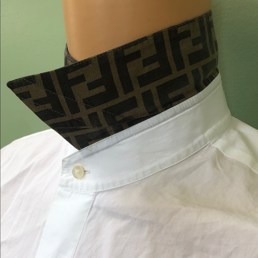 Fendi Roma Authentic Mens White Cotton Short Sleeve Collared Dress Shirt Size 41 - Picture 4 of 14